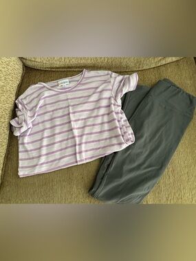 Lularoe striped Lavender Crop Tee and Charcoal Leggings Set